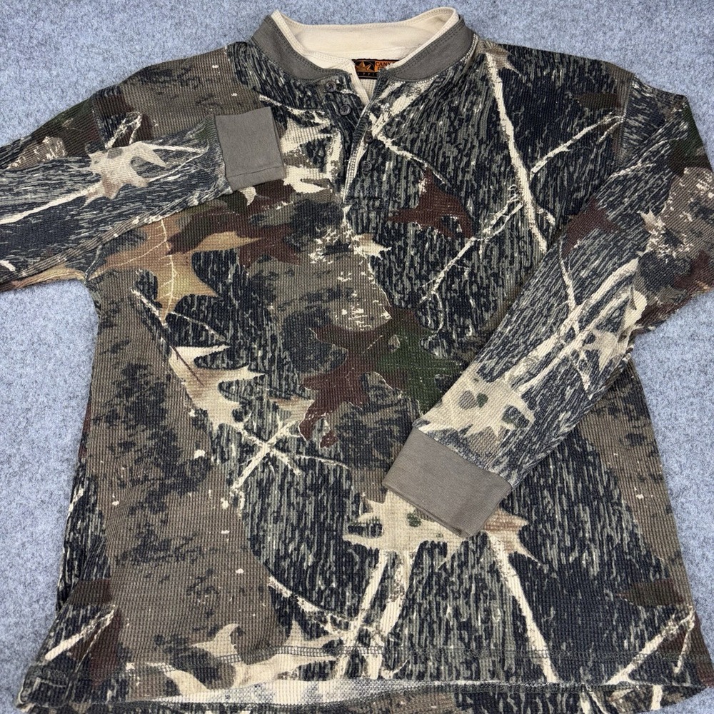 Canyon Guide Outfitters Shirt Men Large Camo Henley Long Sleeve Hunting Thermal